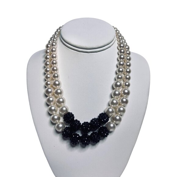 Roman Double Strand Faux Pearl And Black Textured Bead Necklace (6190) - Picture 1 of 6